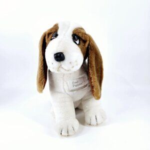 VTG 90's Hush Puppy 11" Tall White & Brown Beagle Bassett Hound Plush Puppy